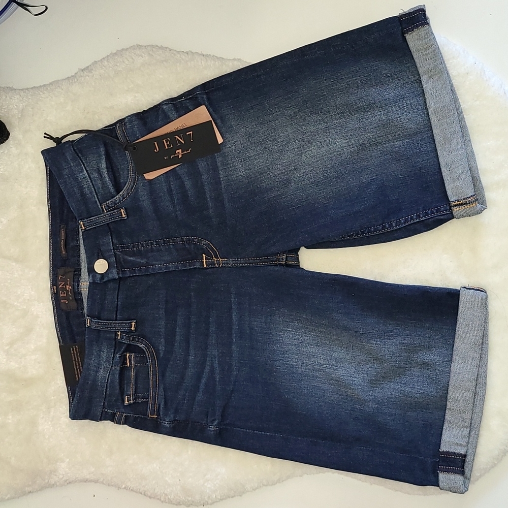 7 for All Mankind High Waist Denim Bermuda Shorts